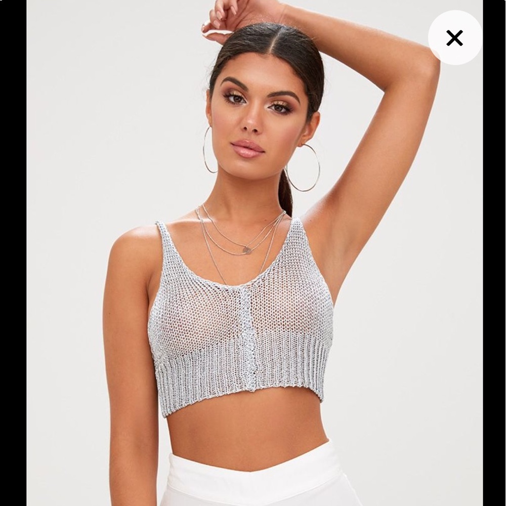 SILVER SLINKY SEE THROUGH CROP TOP💖